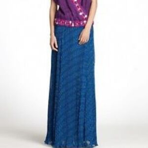 Tory Burch Courchevel Pleated Chiffon Maxi Skirt in Indian Ocean Blue